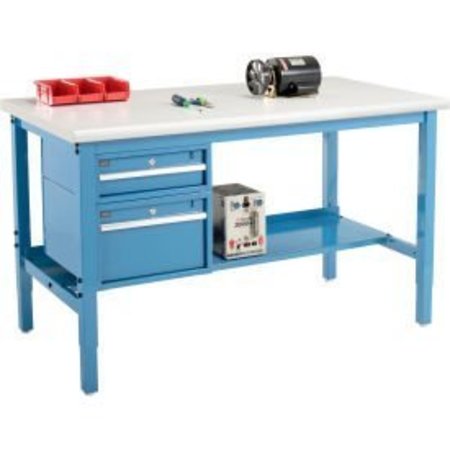 GLOBAL EQUIPMENT 60 x 36 Production Workbench - Laminate Safety Edge - Drawers   Shelf - Blue 319237BL